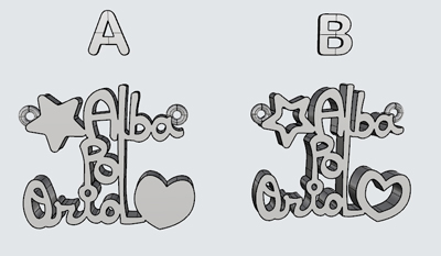 Dos bocetos diferentes a partir del diseño personalizado del collar Alba-Pol-Oriol