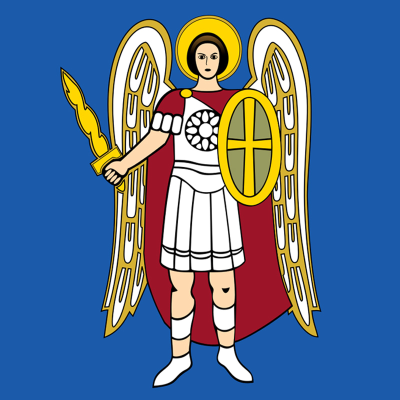 Saint Michael the Archangel on the shield of Kiev, the capital of Ukraine